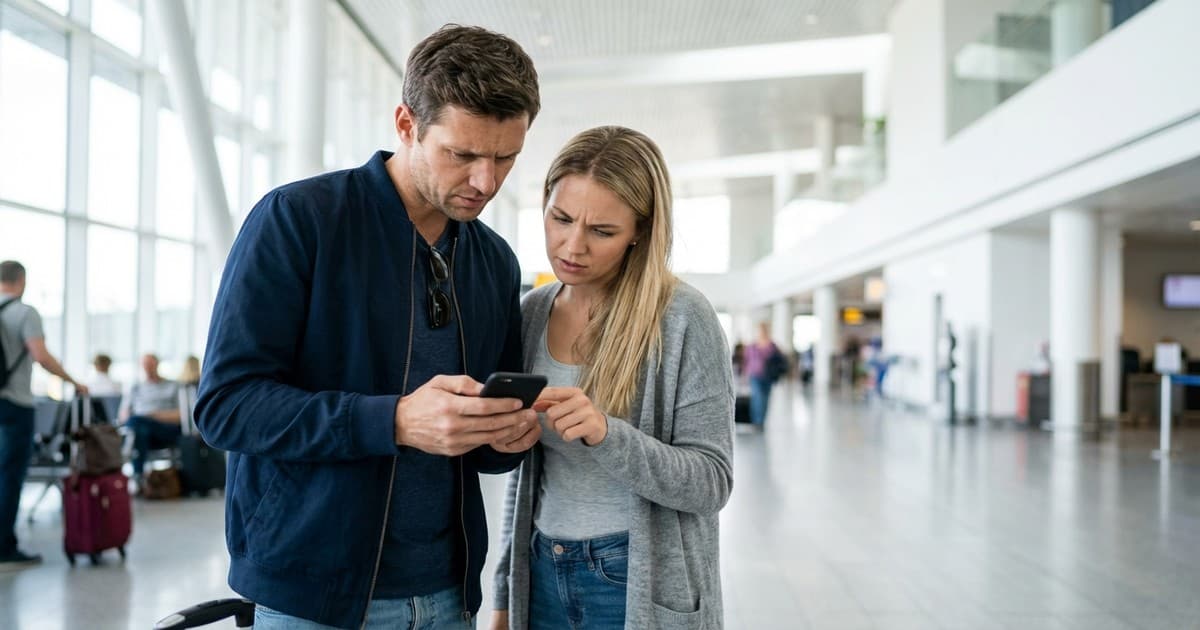Travelers using a Fahrenheit to Celsius converter