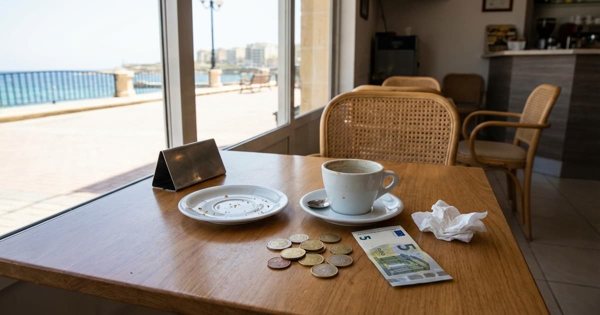 Cash left on a cafe table for tipping in Malta