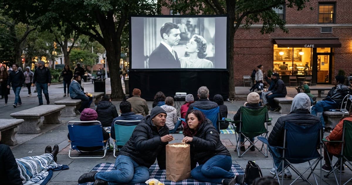 Classic cinema storytelling styles at an outdoor screening