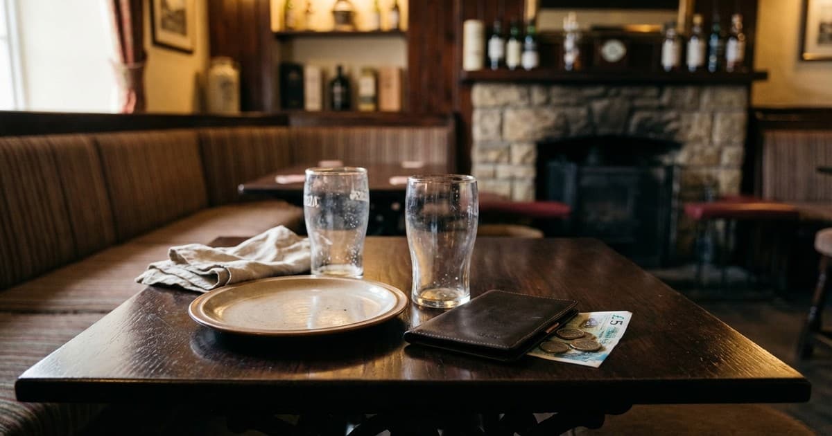 Cash left on a wooden table for tipping in Scotland