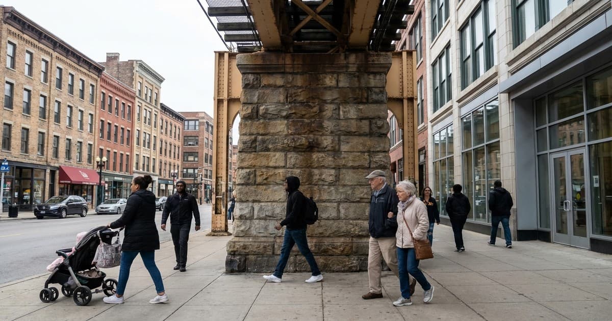 Pedestrians navigate an urban planning legacy